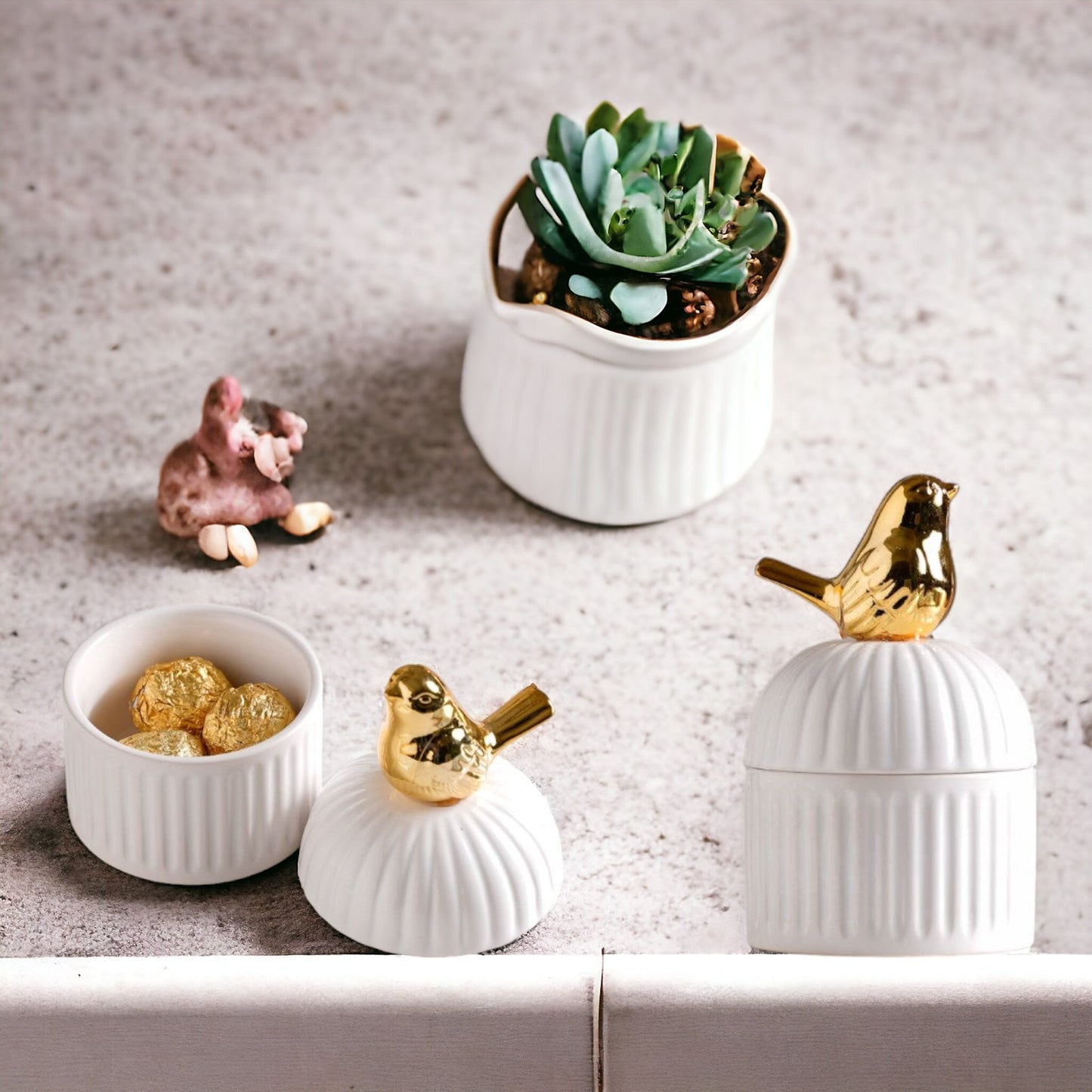 Golden Bird Ceramic Container