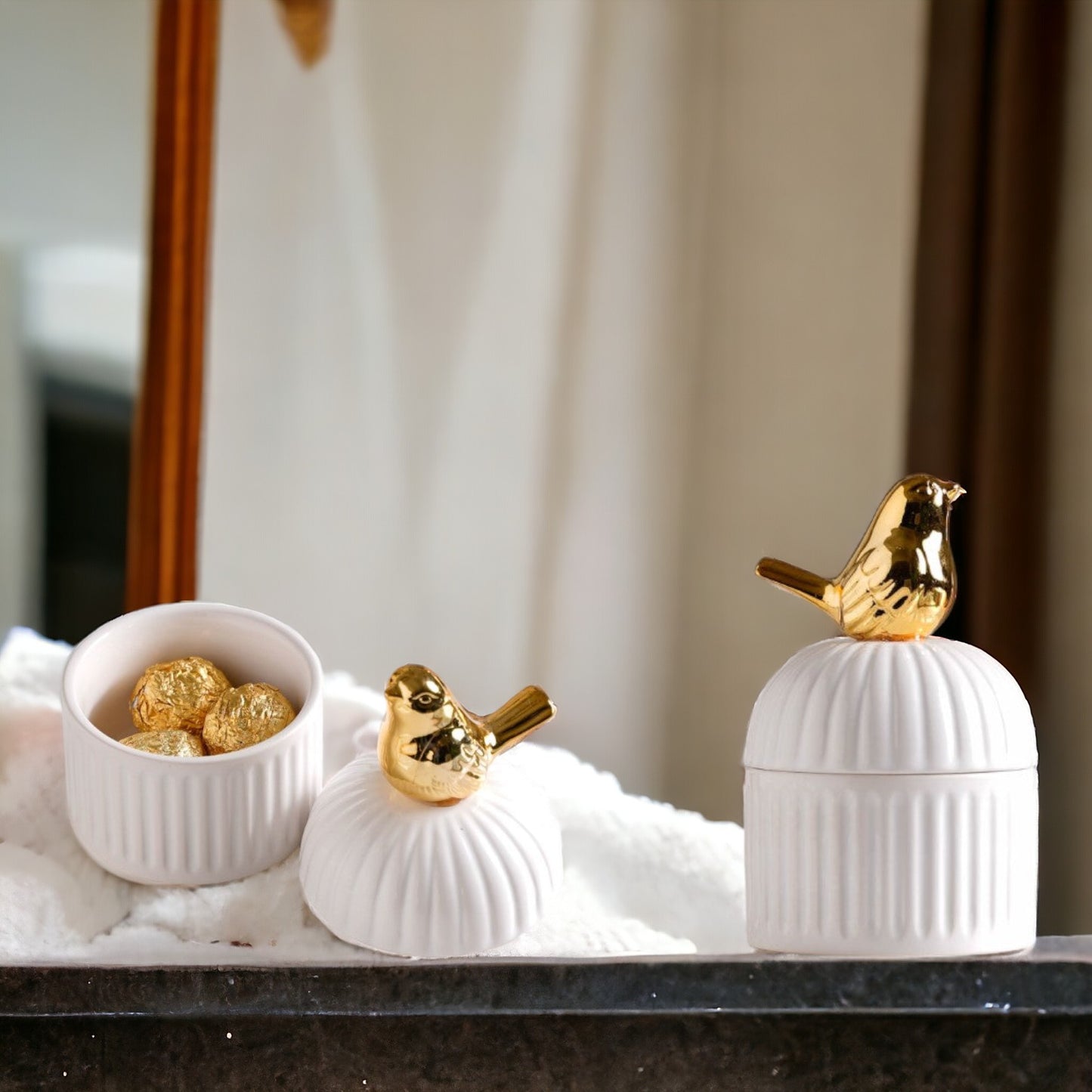 Golden Bird Ceramic Container