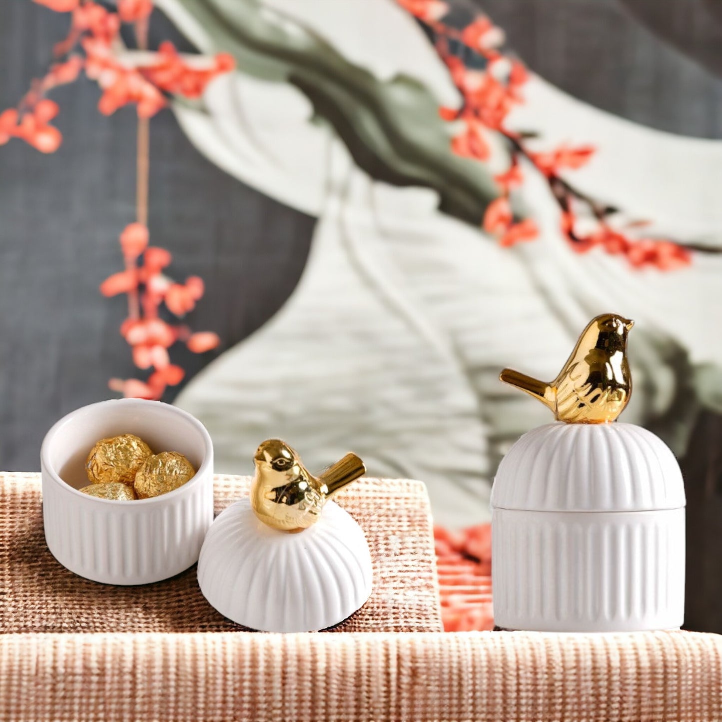 Golden Bird Ceramic Container