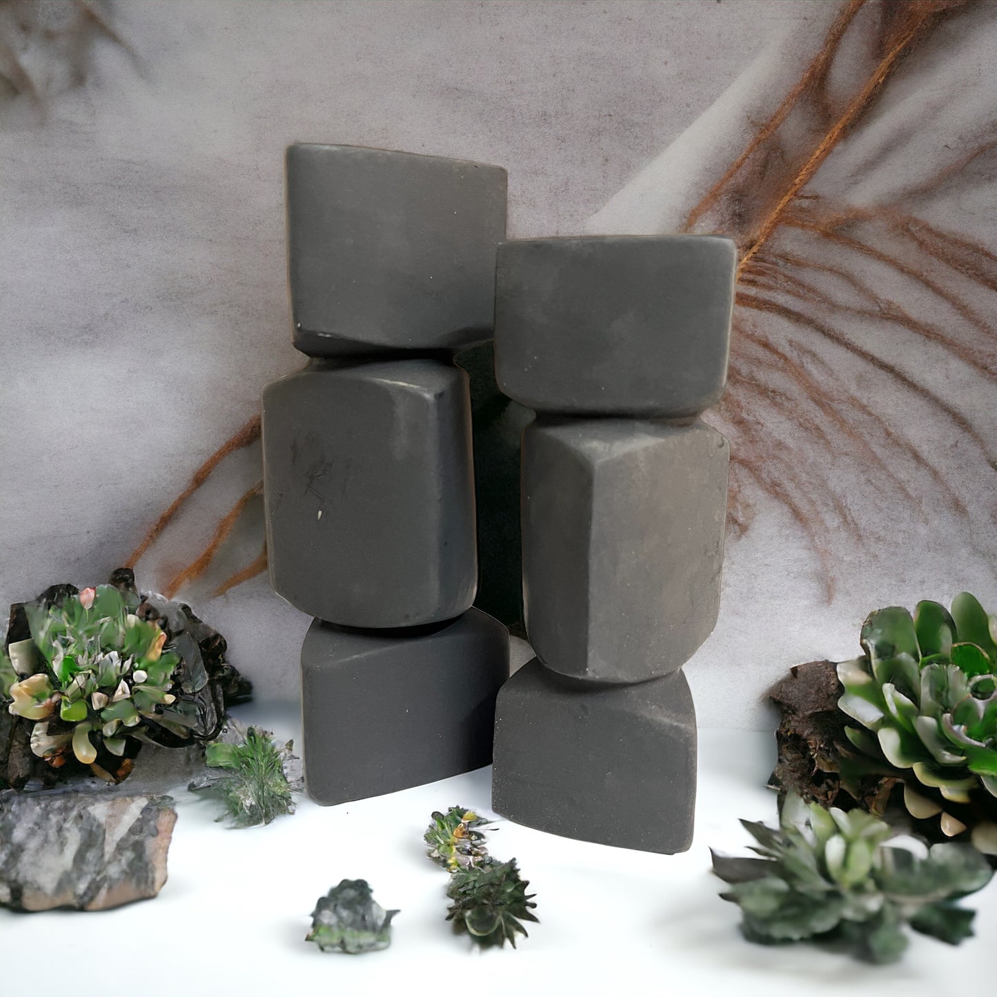 Stacked Granite Stones Ceramic Vase - Set of 2