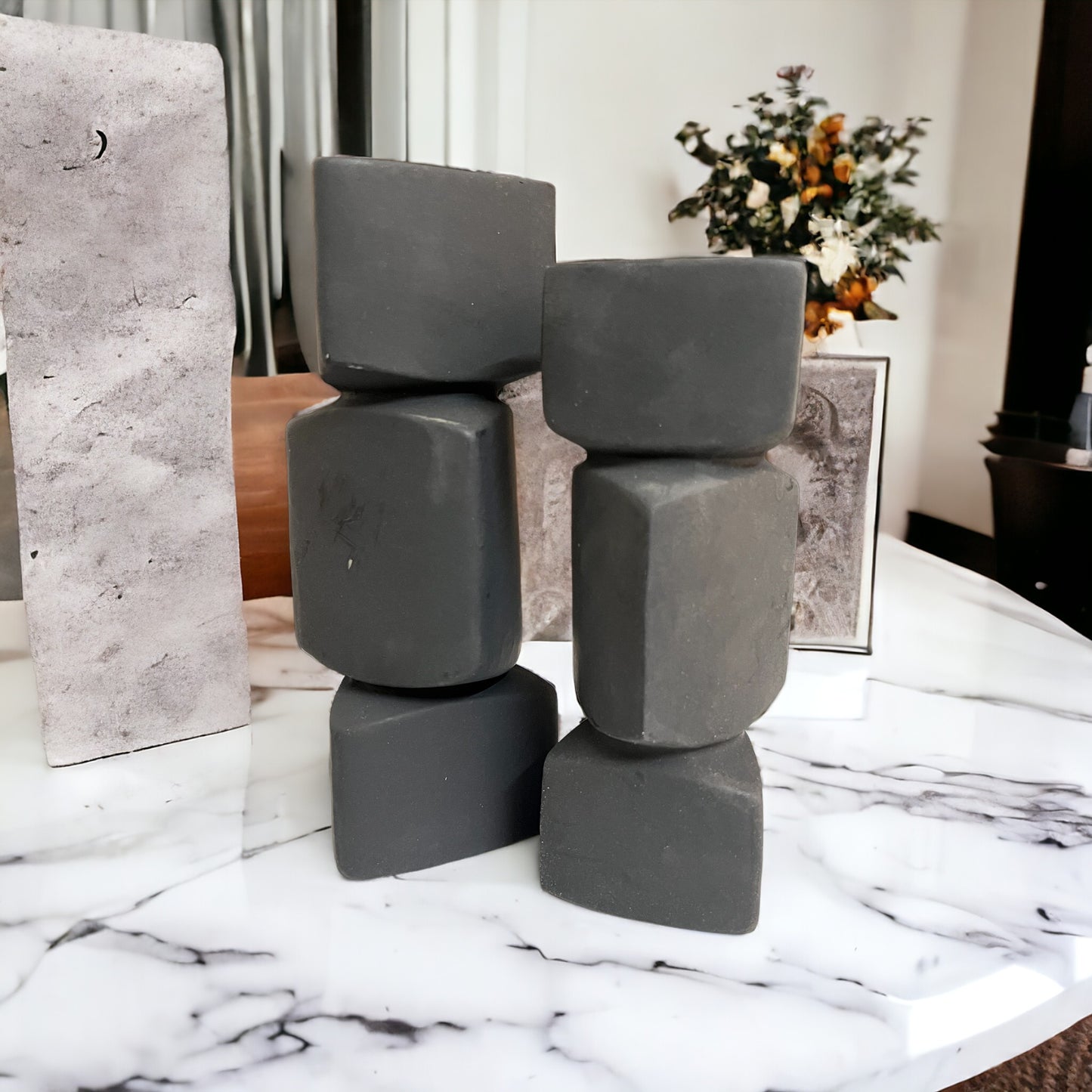 Stacked Granite Stones Ceramic Vase - Set of 2