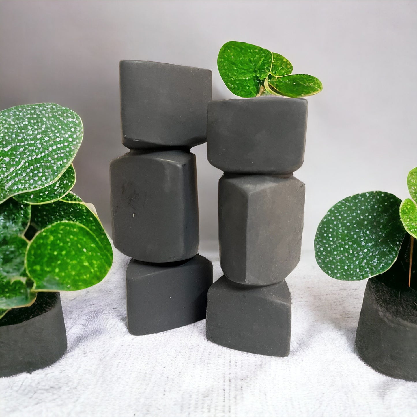 Stacked Granite Stones Ceramic Vase - Set of 2