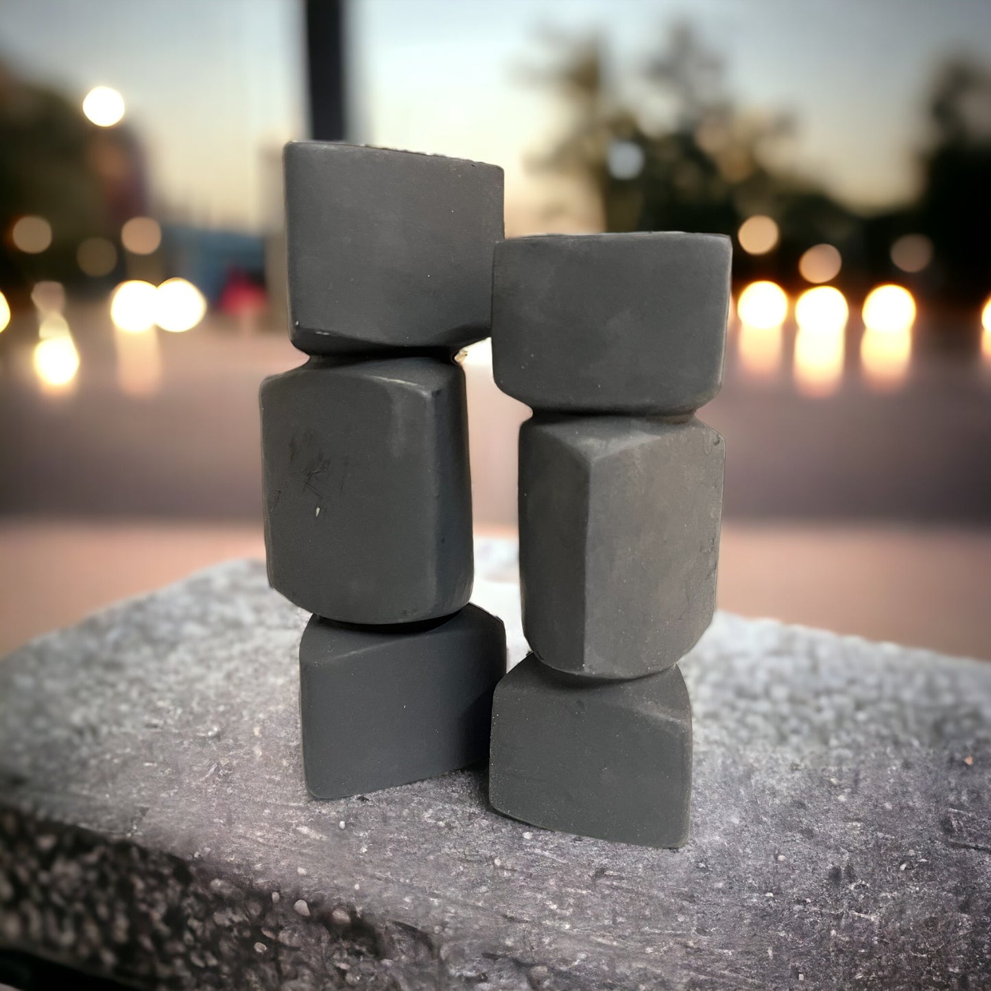 Stacked Granite Stones Ceramic Vase - Set of 2