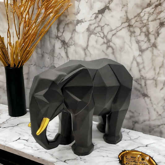 Geometric Elephant - Charcoal Black