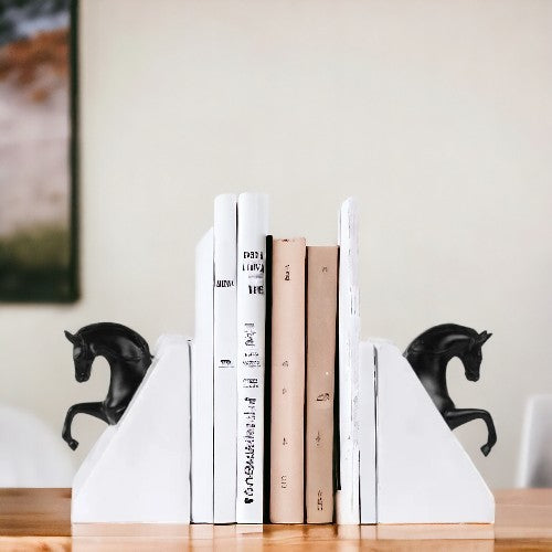 Horse Bookends - Chalk White & Black