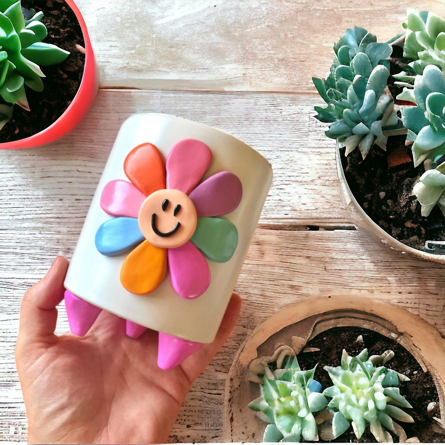 Smiling Sunflower Ceramic Succulent Pot