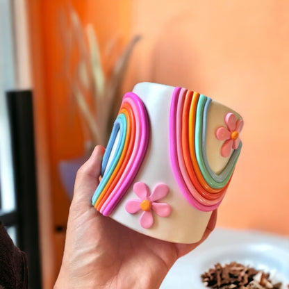 Rainbow & Flower Ceramic Succulent Pot