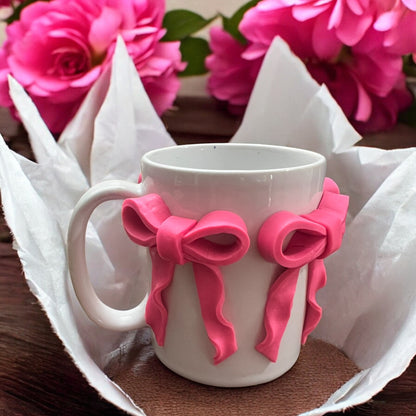 Wavy Pink Bow Ceramic Mug