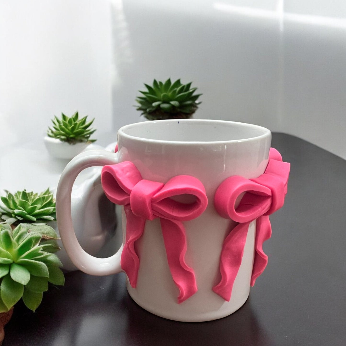 Wavy Pink Bow Ceramic Mug