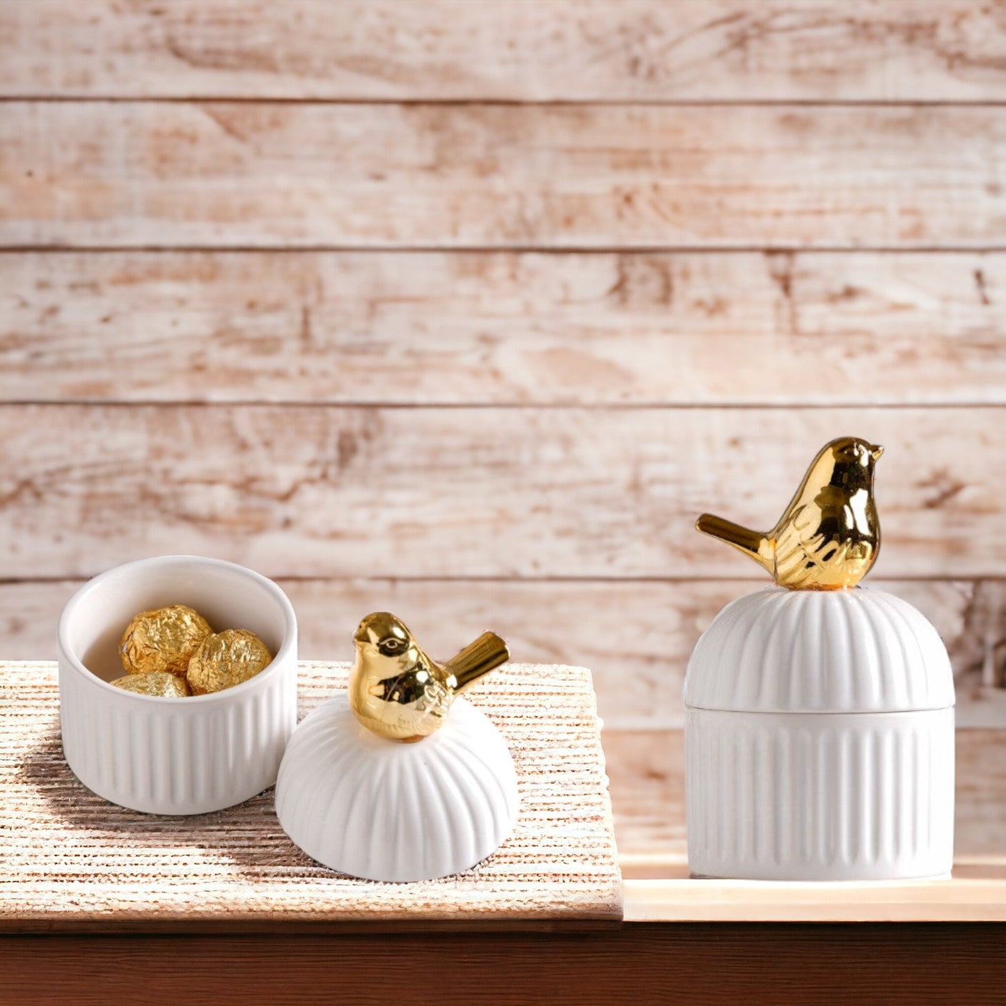 Golden Bird Ceramic Container