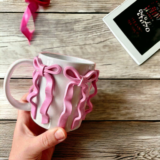 Wavy Pink Bow Ceramic Mug