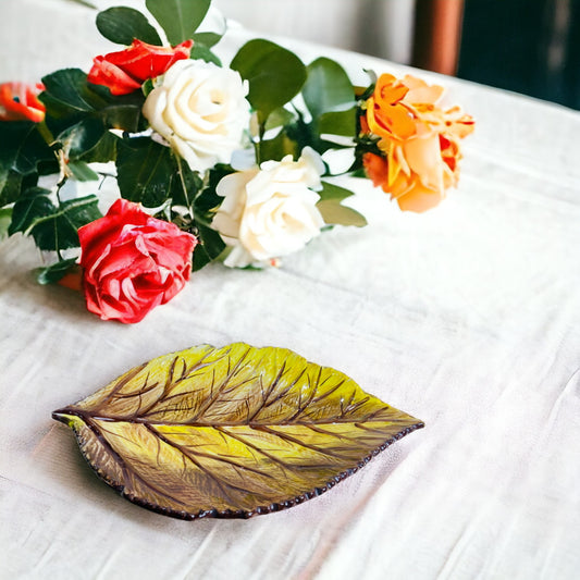 Leaf Ceramic Platter - Fall Colors