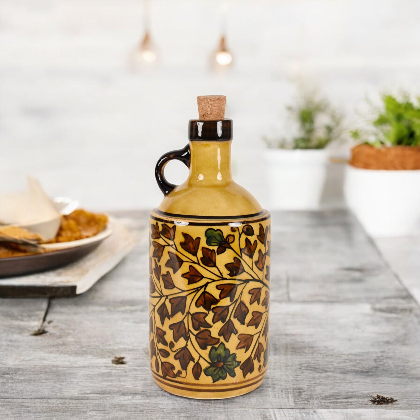 Italian Ceramic Oil Dispenser - Yellow Leaf