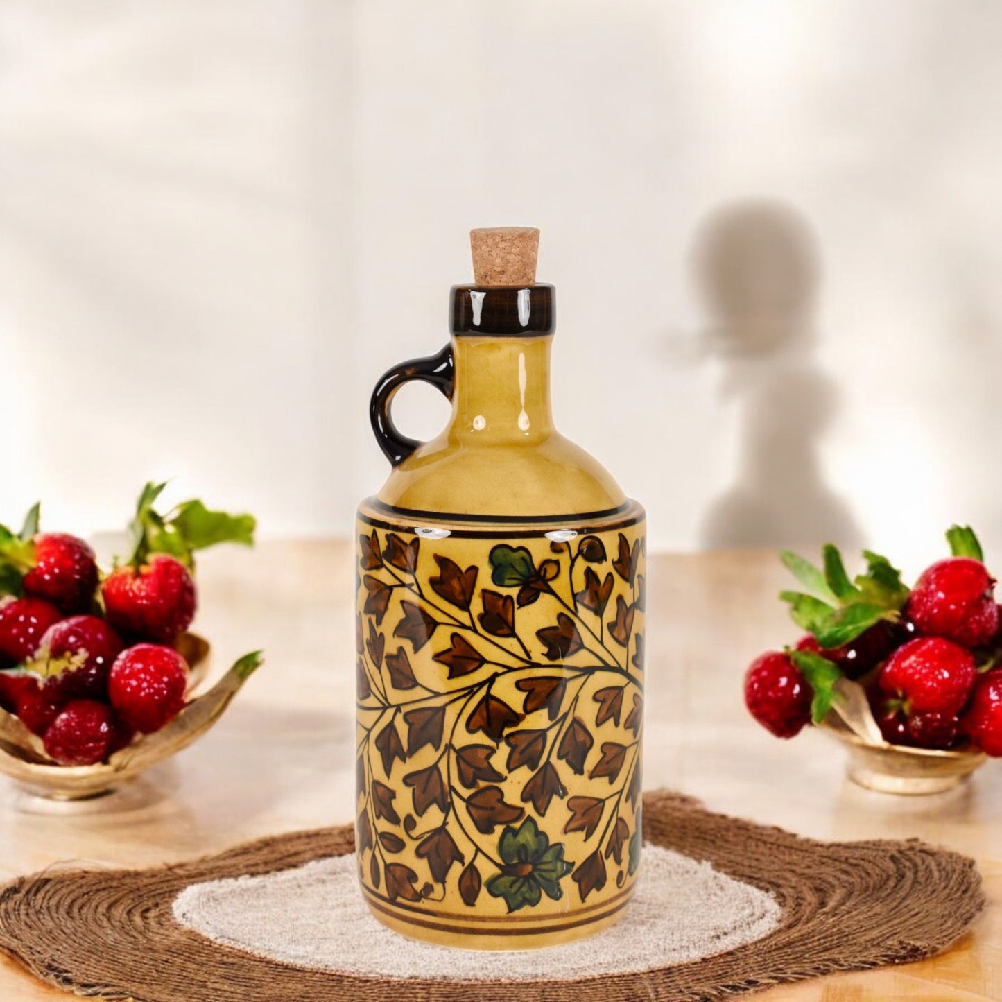 Italian Ceramic Oil Dispenser - Yellow Leaf