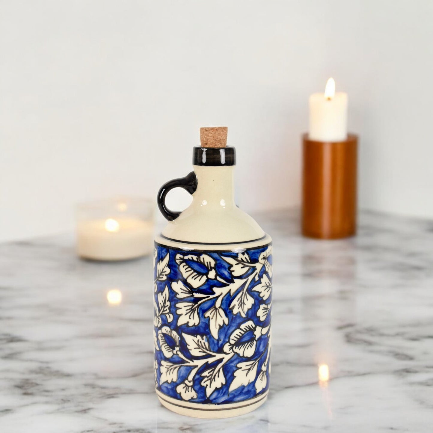 Italian Ceramic Oil Dispenser - Blue Leaf