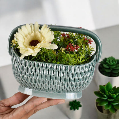 Picnic Basket Ceramic Planter