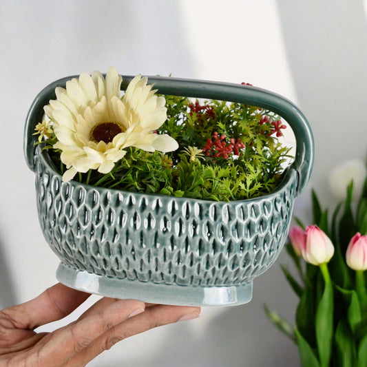 Picnic Basket Ceramic Planter