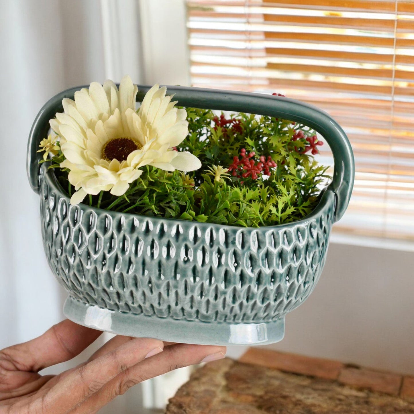 Picnic Basket Ceramic Planter