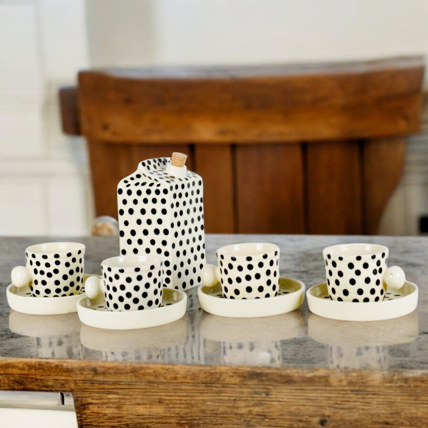 Dots Milk Carton Ceramic Tea Pot Set