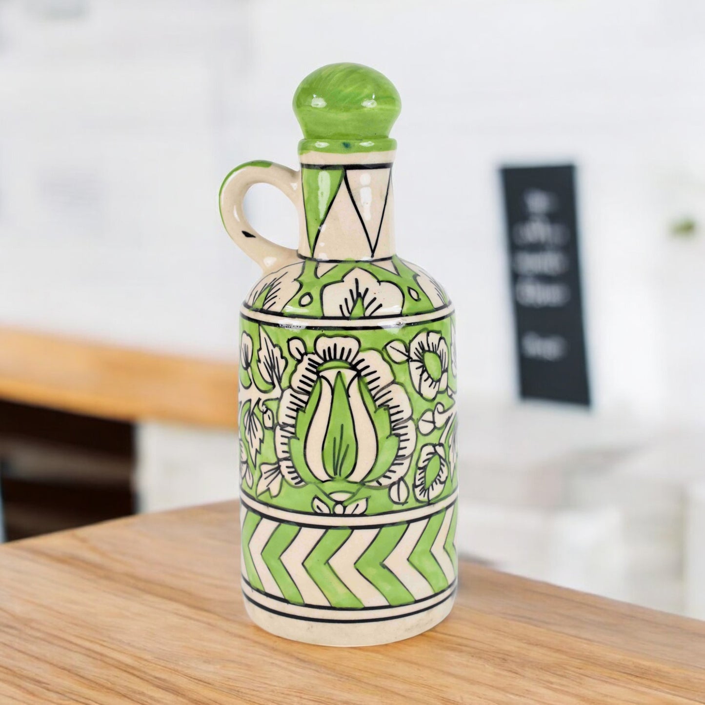 Italian Ceramic Oil Dispenser - Lemon Green