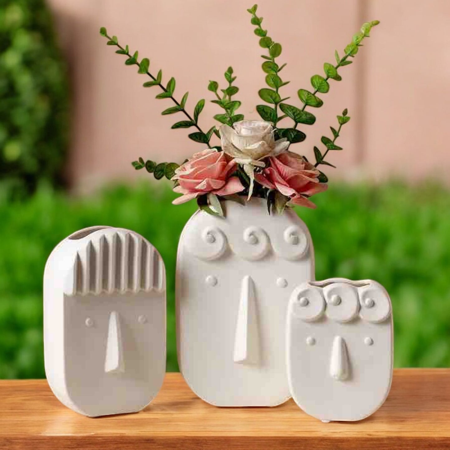 Whimsy Faces Ceramic Vases – Set of 3