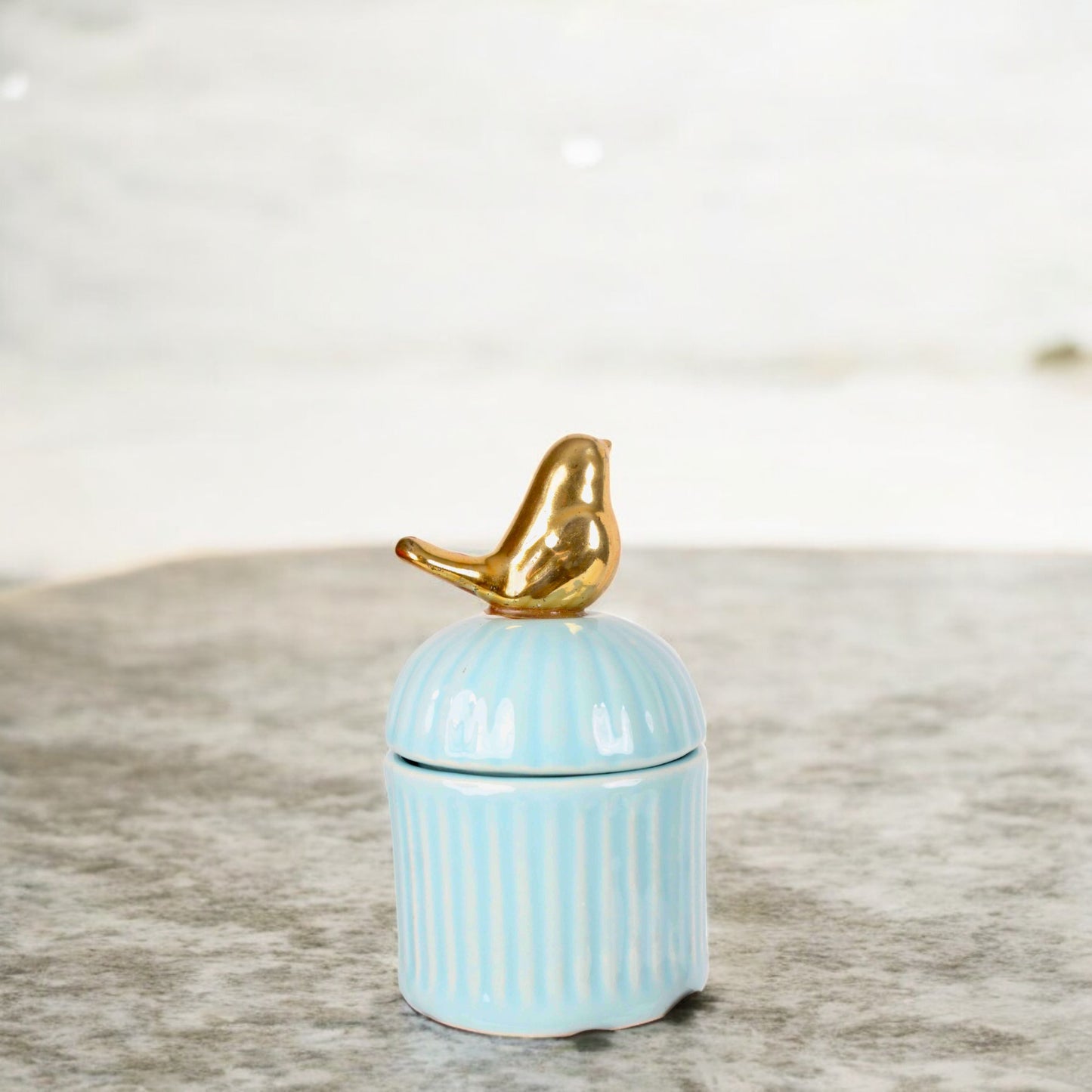 Golden Bird Ceramic Container