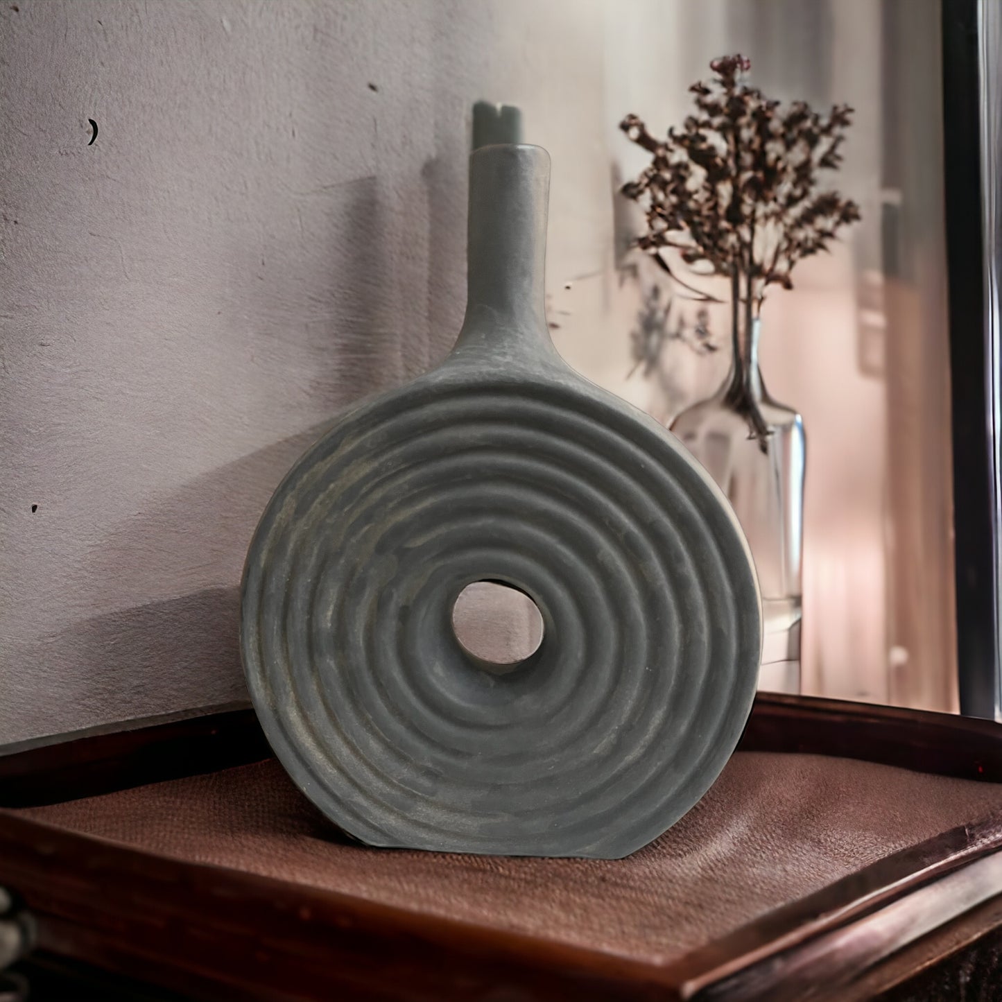 Coil Ceramic Vase - Seafoam Black