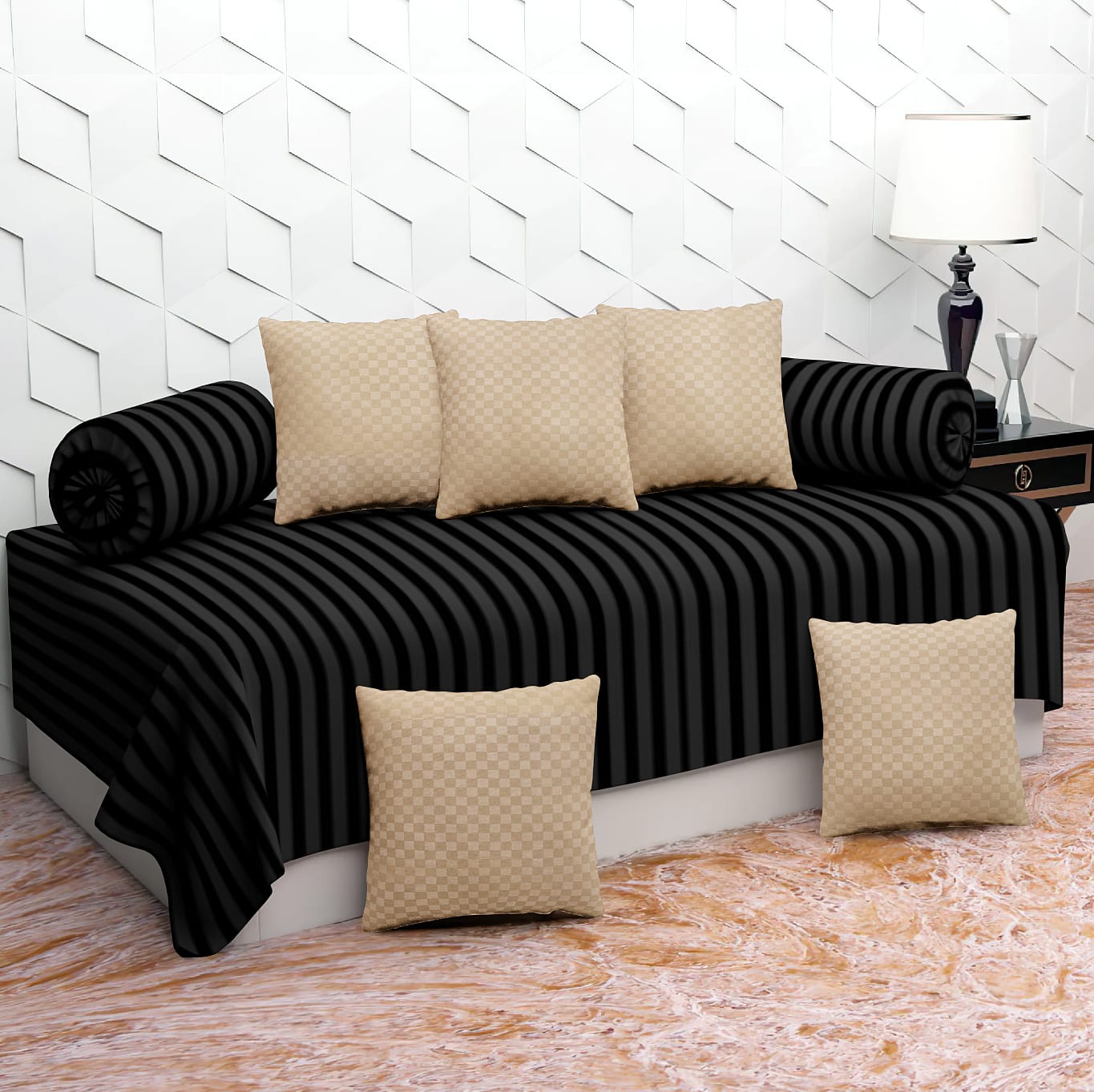 Striped Black with Color Diwan Set